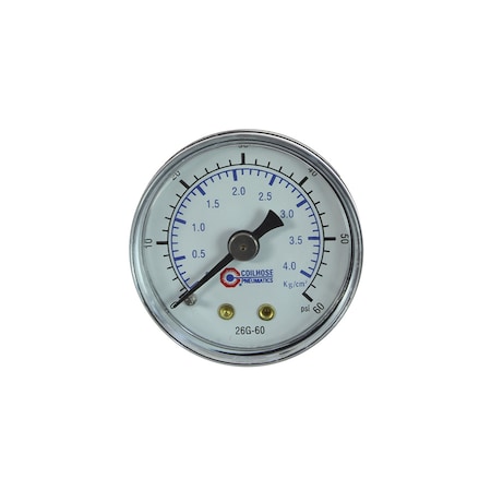 Coilhose Pneumatics 1 1/2" Dial Gauge 0-60 PSI 1/8" Back Mount 26G-60